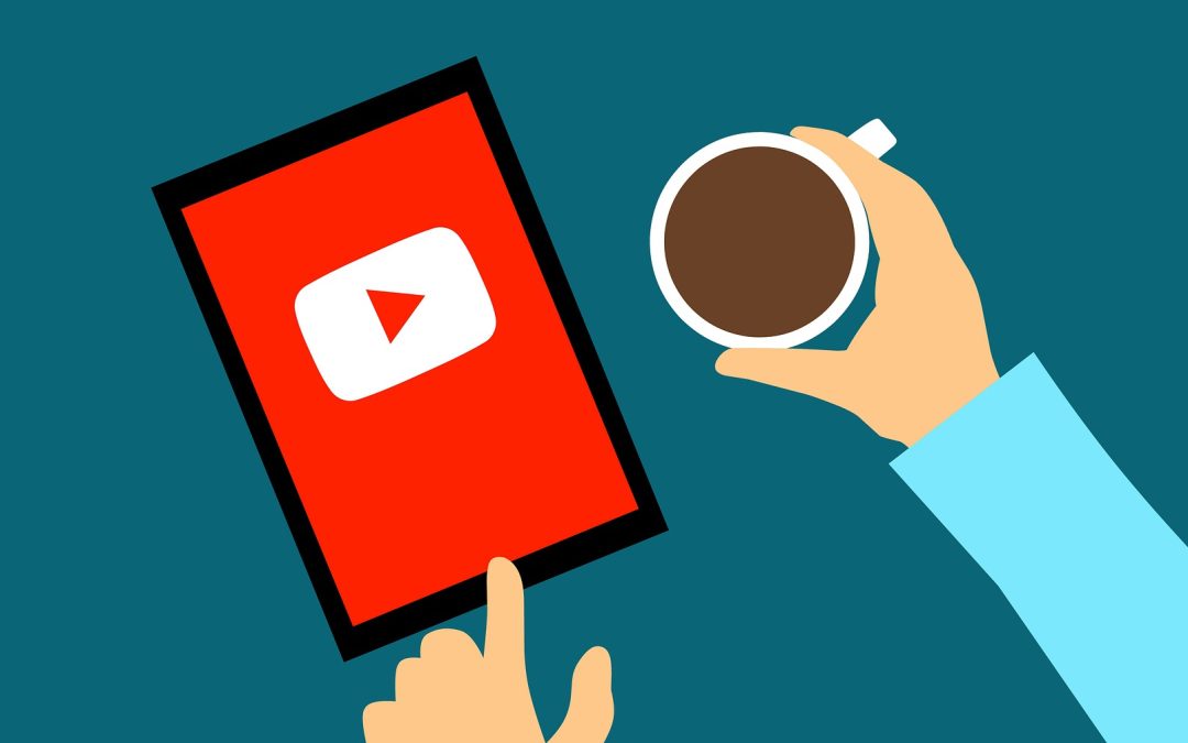 Graphic with a coffee and a video on a device